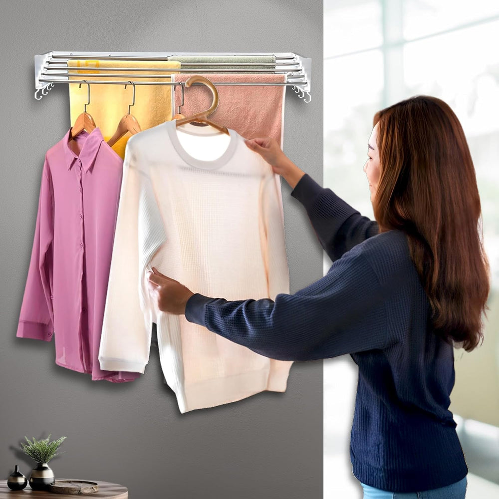 Foldable Wall Mounted Drying Rack - 31.5” Wide, 13.2 Ft Drying Space, 5 Rust-...