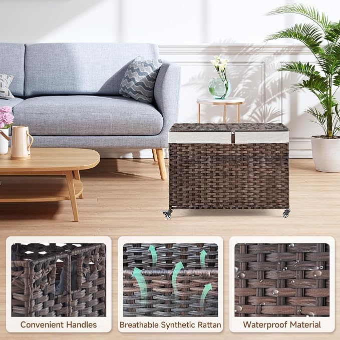 Rolling Storage Basket with Lid, 47.6 Gallon Storage Bin with Wheels, Woven