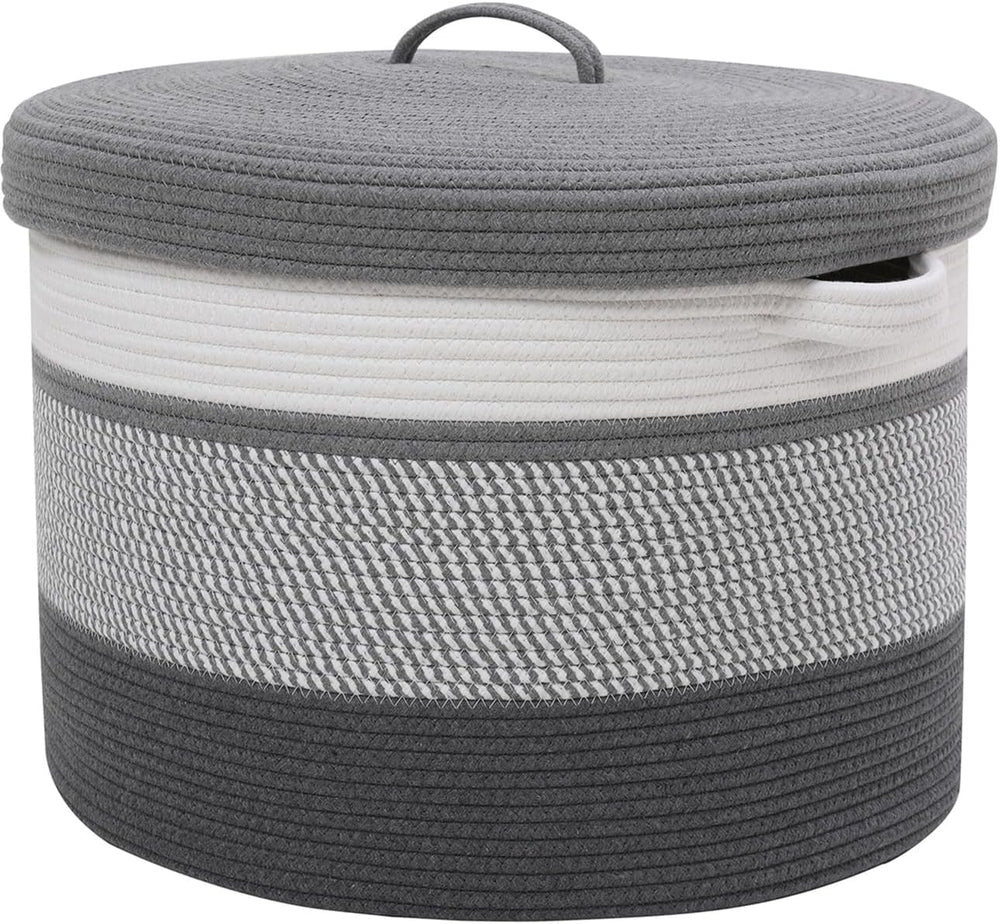 20x15 Inch Extra Large Round Cotton Rope Storage Basket with Lid, Decorative ...
