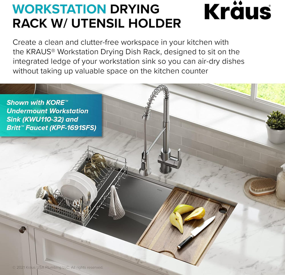 Kraus Workstation Kitchen Sink Dish Drying Rack Drainer and Utensil Holder, 1...