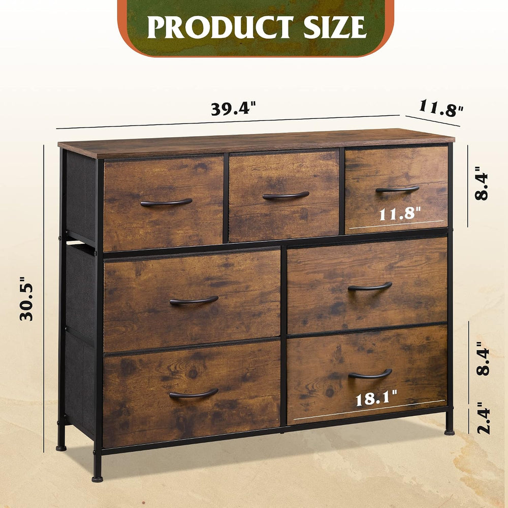 WLIVE Dresser for Bedroom, 7 Drawers, TV Stand, Rustic Brown Wood Grain