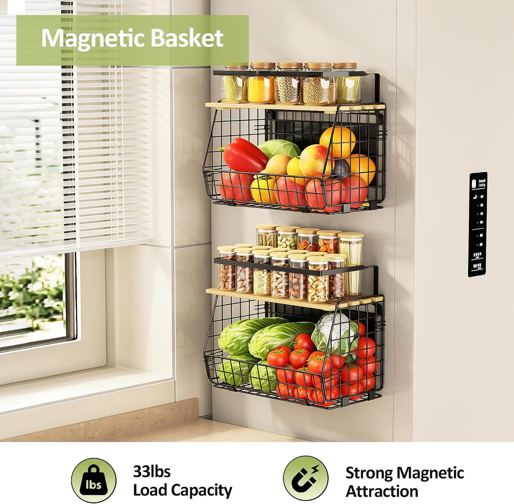 2 Pack Magnetic Shelf for Fridge, Fruit Potato Onion Storage Bins