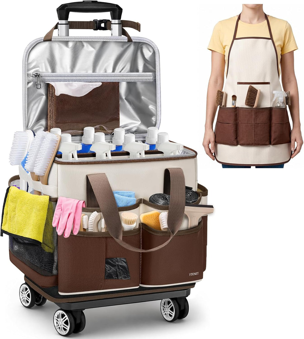 Ytonet Cleaning Caddy with 4 Spinner Wheels, Rolling Cleaning Caddy Bag