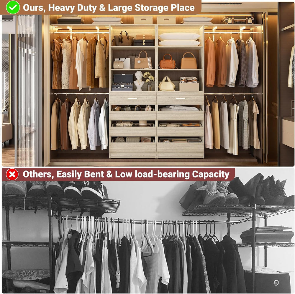 Aheaplus Closet System, Wood Closet Organizer System with 8 Drawers &4 Rods