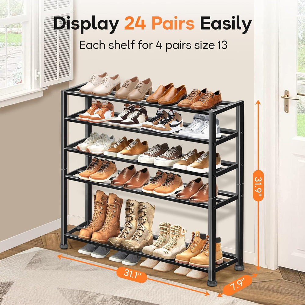 KEETDY 5-Tier Heavy Duty Shoe Rack for Garage Entryway, Stackable Shoe Organi...