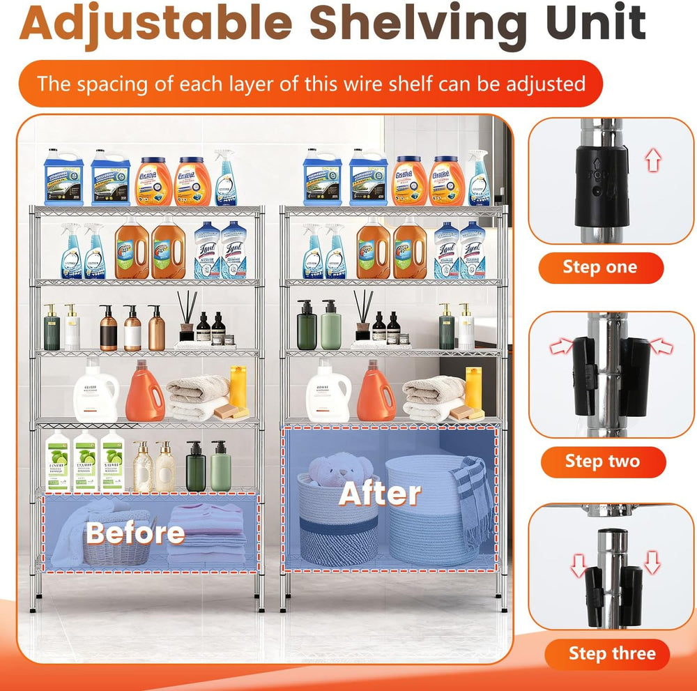 BestOffice | 6-Tier Wire Storage Shelves with Wheels | 18x45x82 | Chrome | Ad...