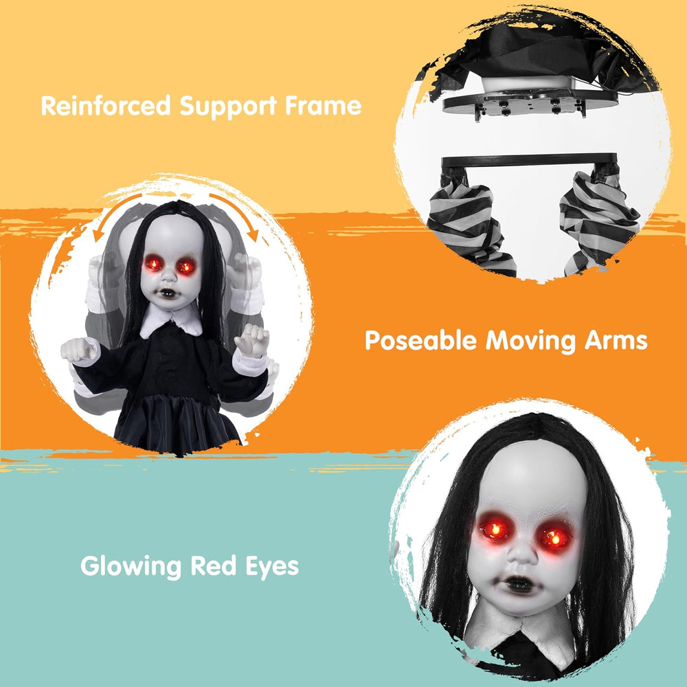 JOYIN Scary Halloween Decorations Outdoor, Black Zombie Girl Ghost Animatroni...