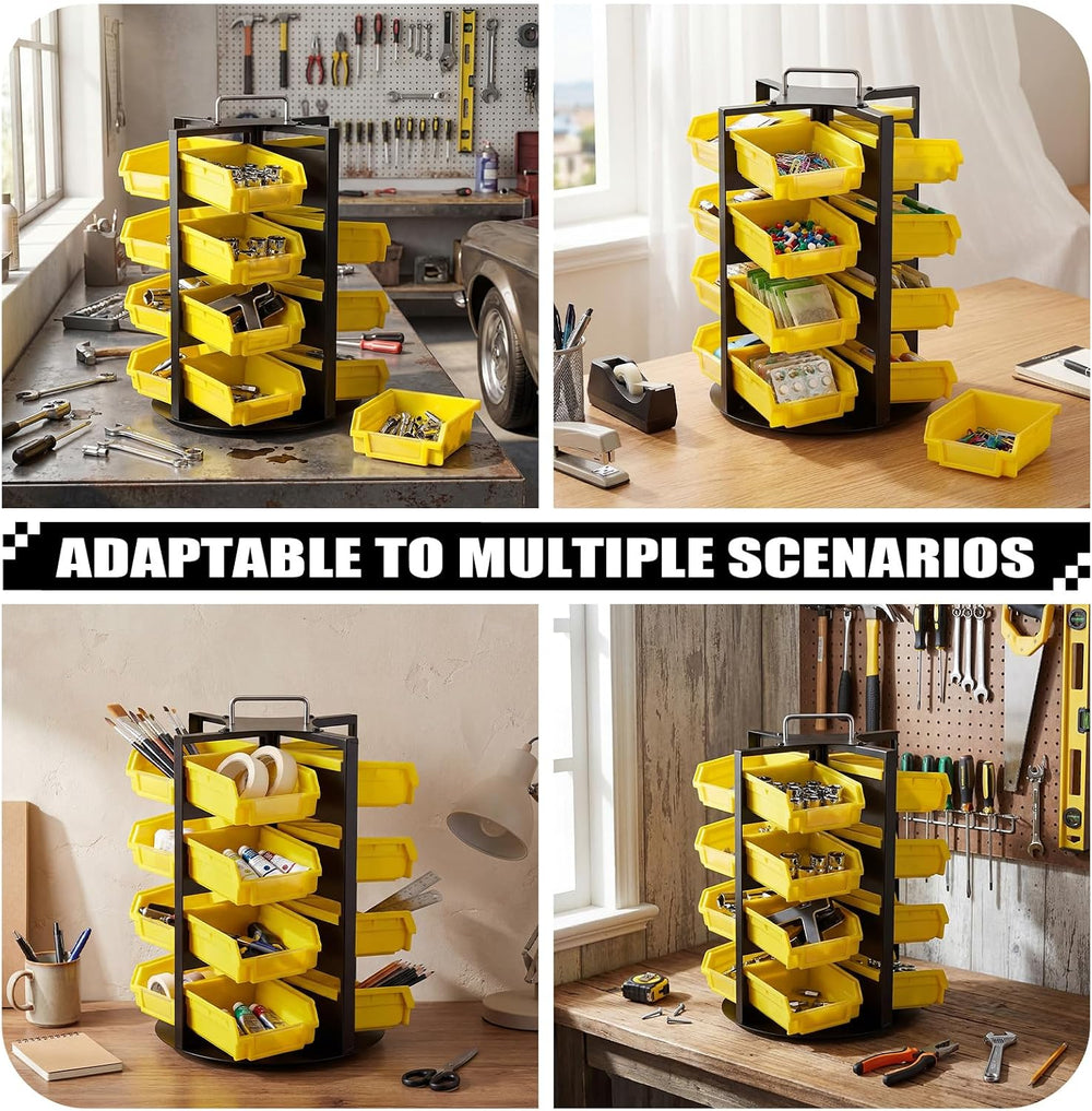 Lounsweer Rotating Storage Bins 4 Tiers 16 Bins Tool Organizer, Yellow