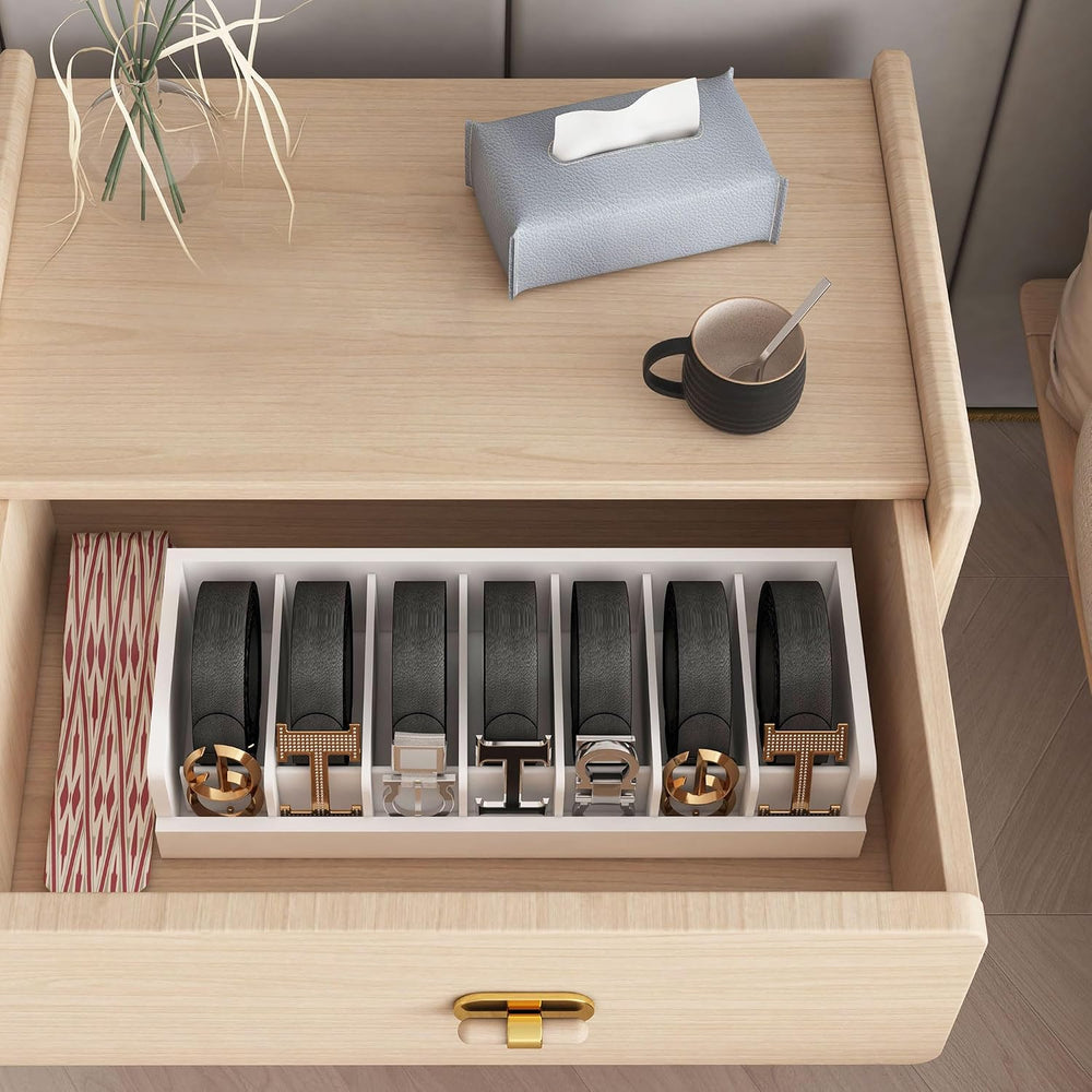 Belt Storage Organizer Box - 7 Grids Bamboo Belt Organizer for Closet | Woode...