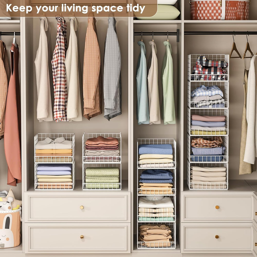 5-Tier Stackable Closet Organizers and Storage Baskets, Closet Shelf Organize...