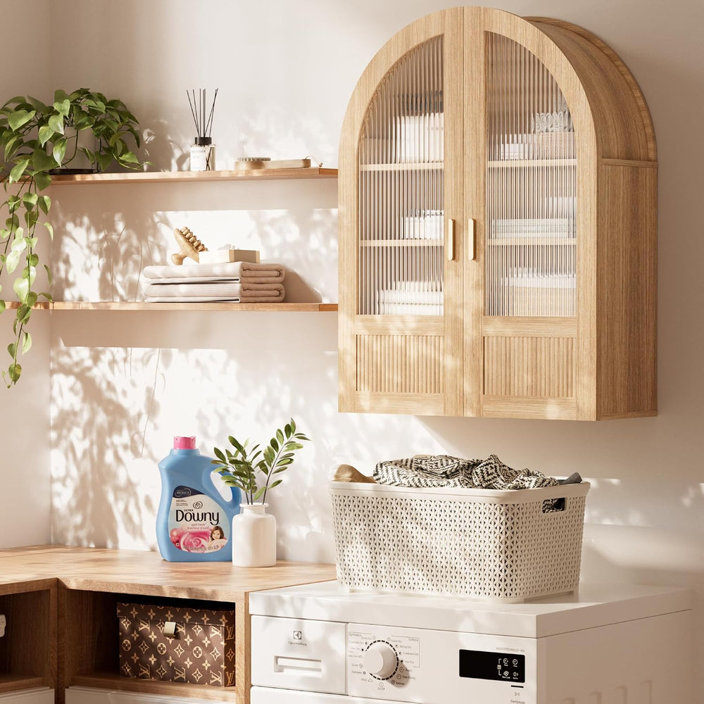 4-Tier Arched Bathroom Wall Cabinet with Adjustable Wood Shelves, Over the To...