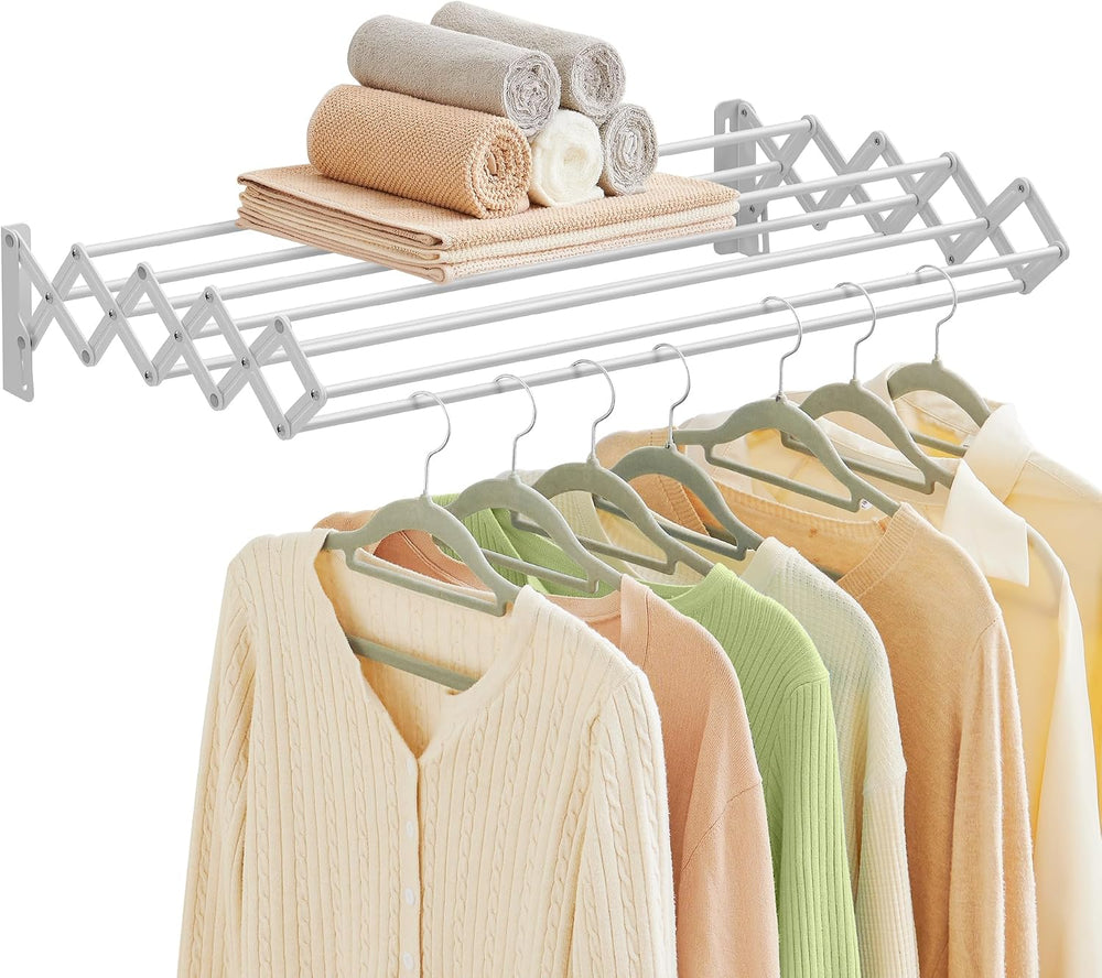 SONGMICS Clothes Drying Rack, Wall-Mounted, 9 Staggered Hanging Rods