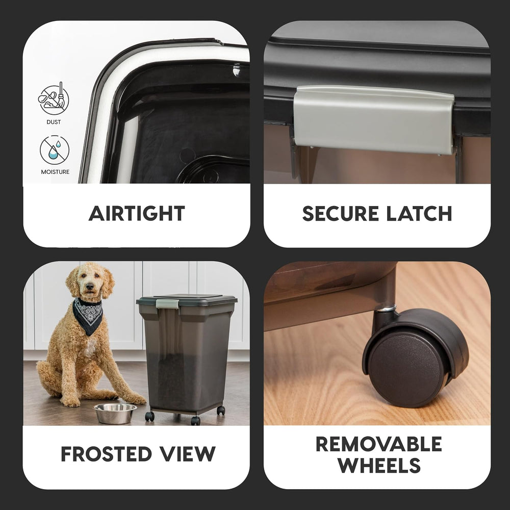 IRIS USA Dog Food Storage Container, Up to 58 lbs, Smoke Black, Made in USA