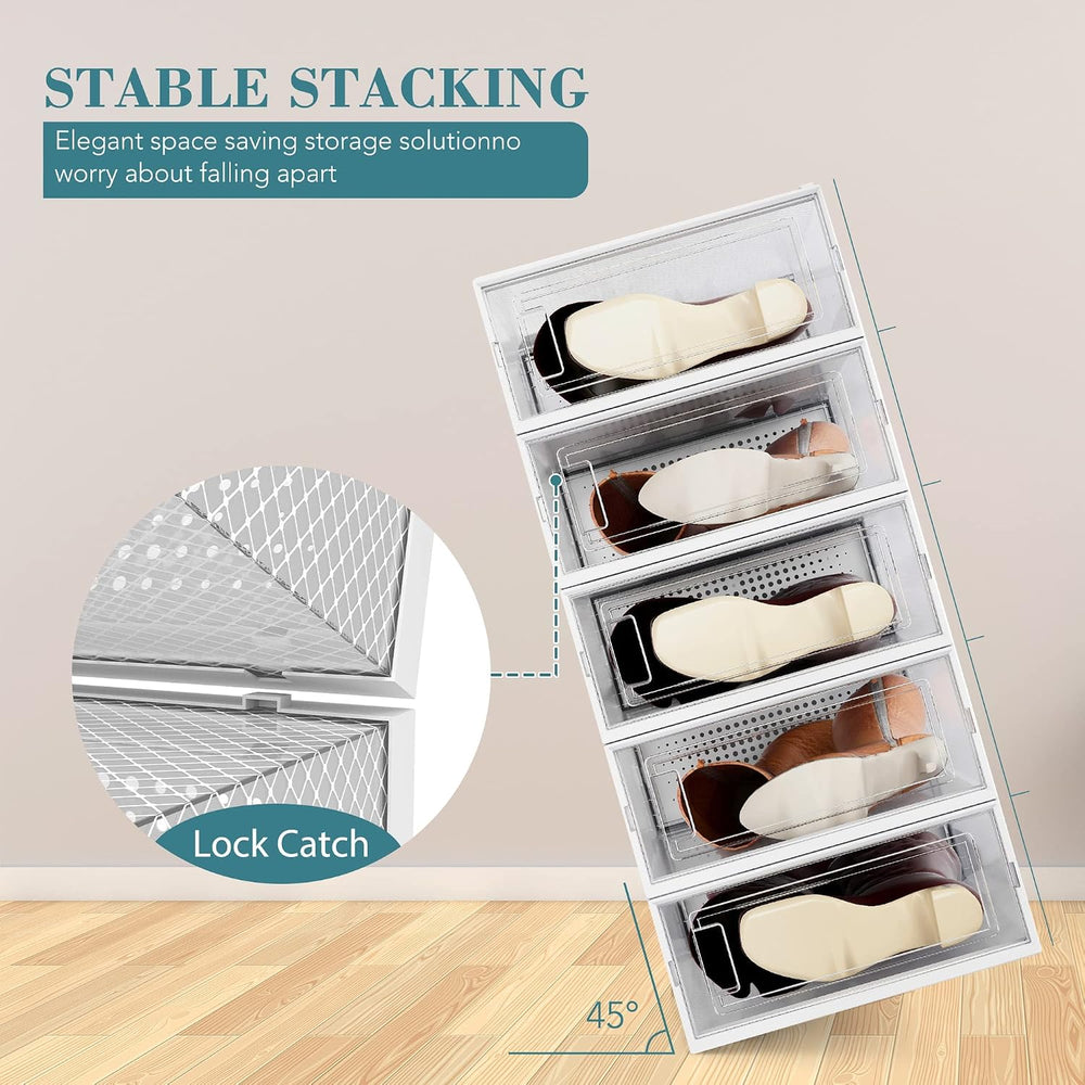 DHMAKER 8 Pack Stackable Clear Plastic Shoe Organizer, Drop Front Boot Organi...