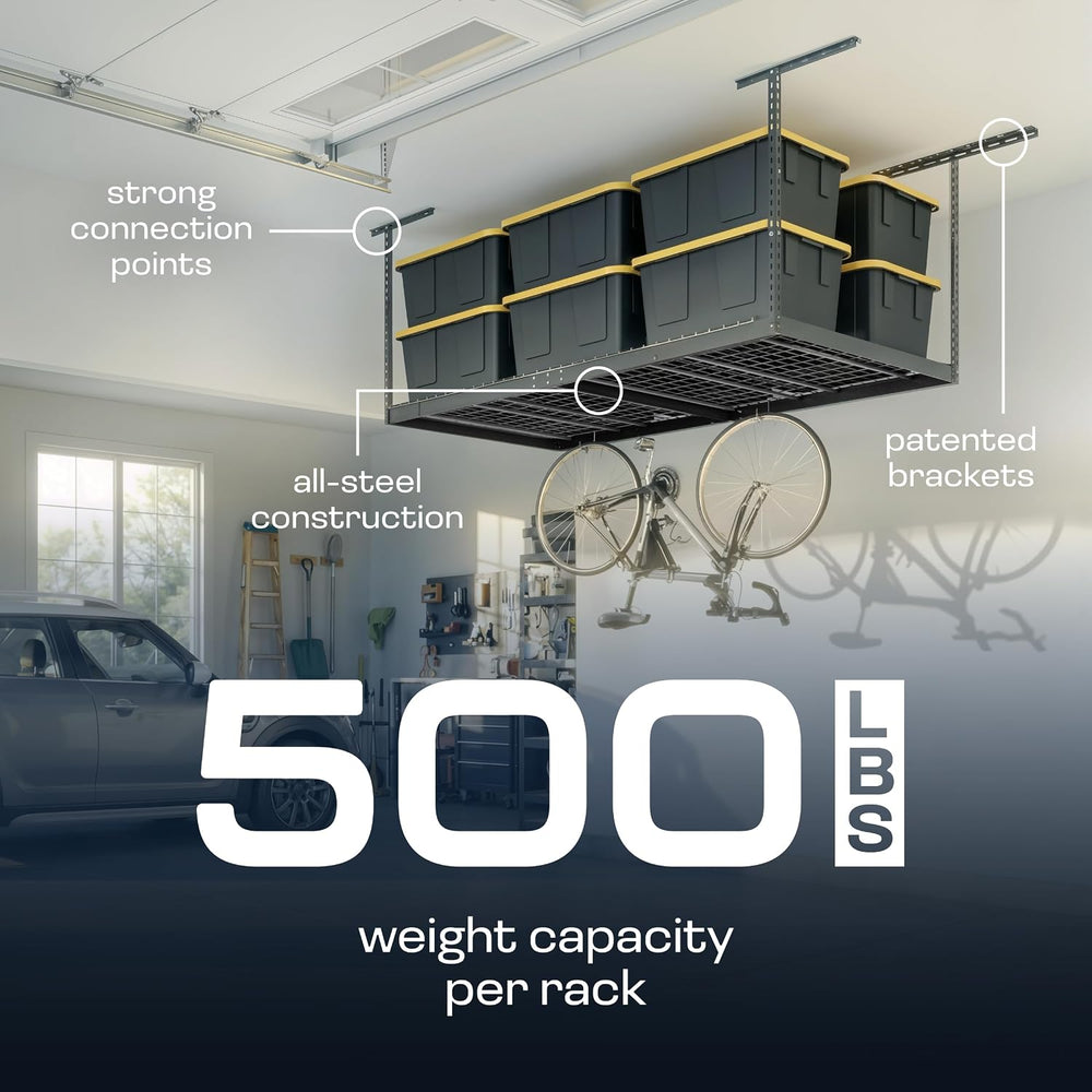 MonsterRax 4x8 Overhead Garage Storage Rack, Gray, 24"-45" Height