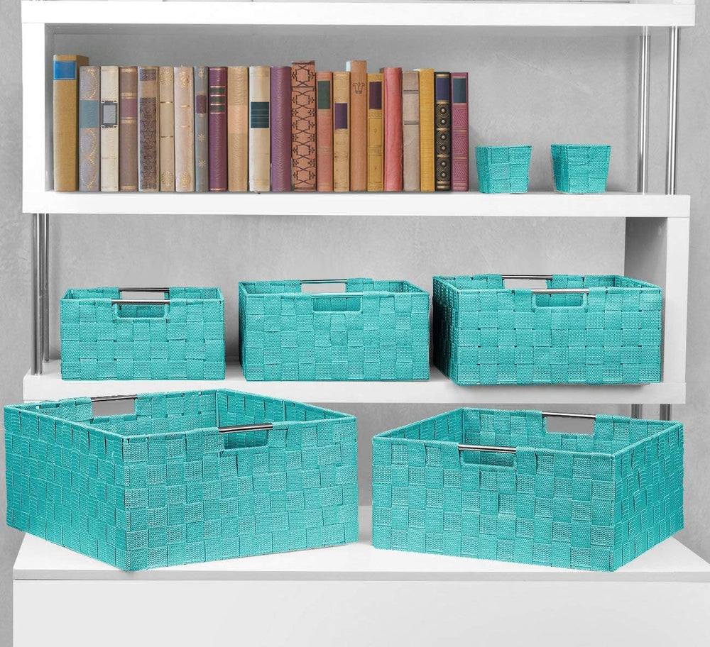 Sorbus Baskets for Organizing, 7-Piece Hand-Woven Storage Set (Aqua)