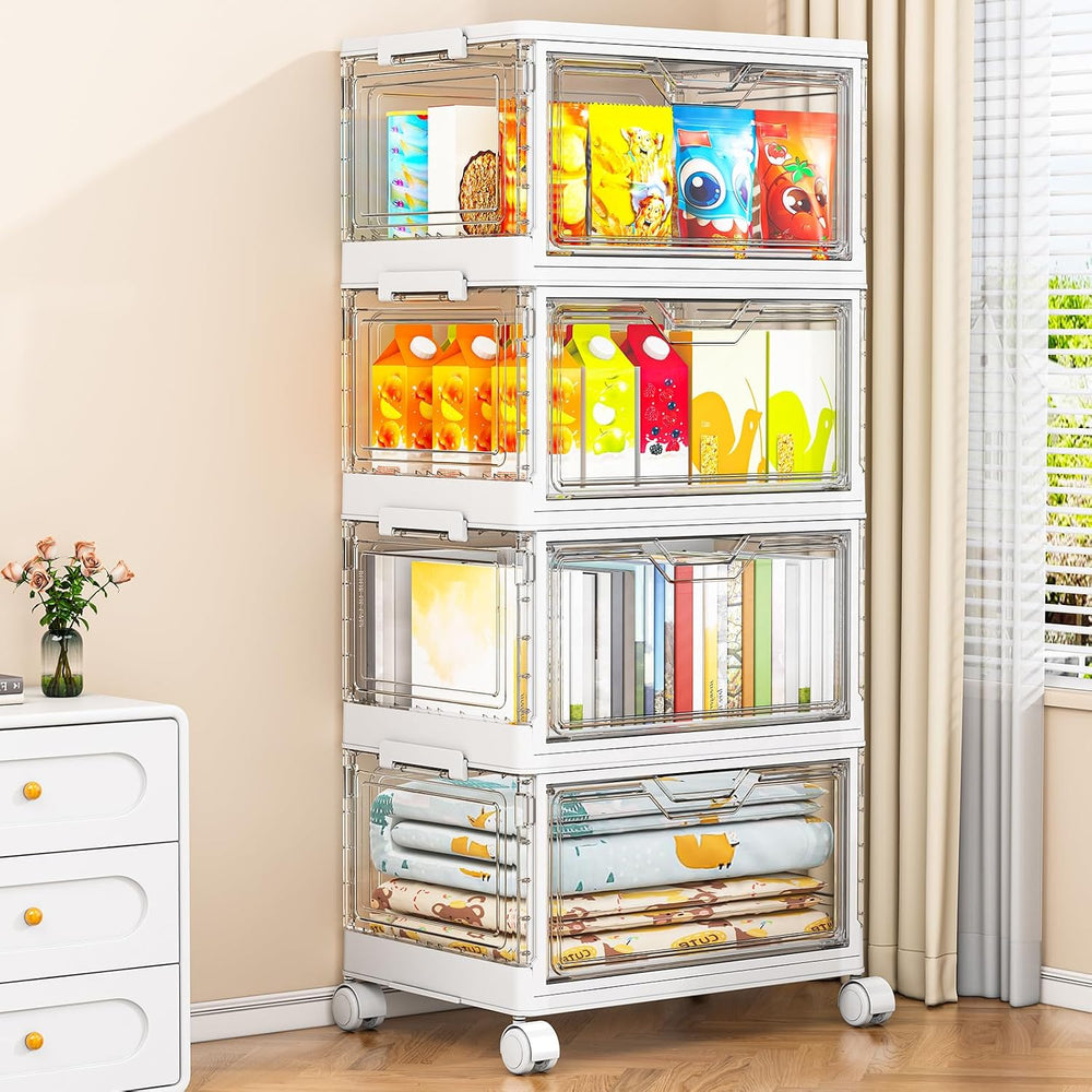 Kmiectse Clear Storage Bins with Lids - 4 Tier 32qt Plastic Stackable Bins