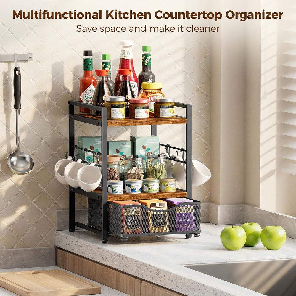 3-Tier Tea Bag Organizer with Drawer for Countertop