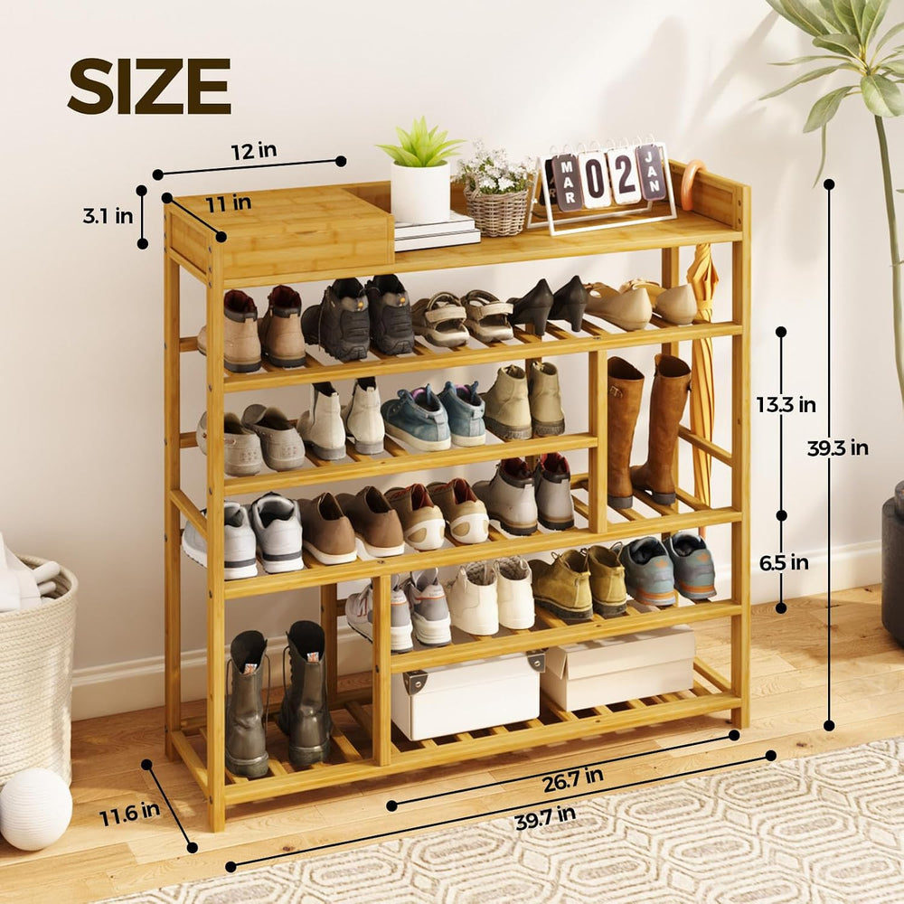 Bamworld Shoe Rack for Front Door Entrance Bamboo Shoe Organizer Natural