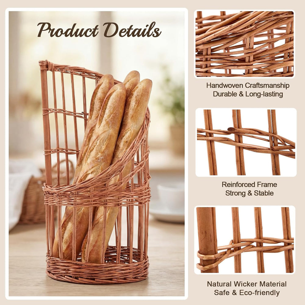 Gisafai Extra Large Baguette Bread Basket for French Bread Stand Display, Nat...