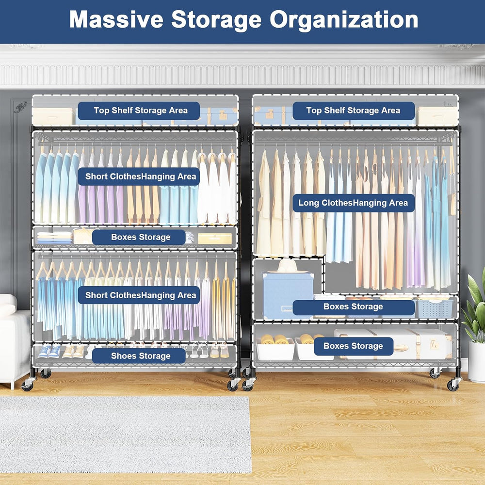 ULIFHOME P8C Max Heavy Duty Clothes Rack（With Extended Width Design） Rolling ...