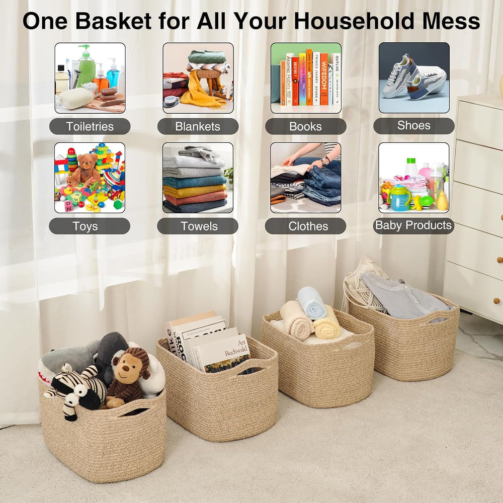 ICERZCZ Rope Storage Baskets for Organizing, 15x11x9 Mixed Brown 4 Packs