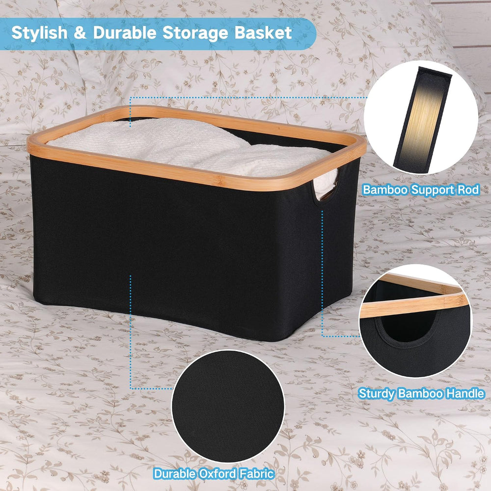 efluky Storage Baskets for Organizing, Fabric Storage Bins with Bamboo Handle...
