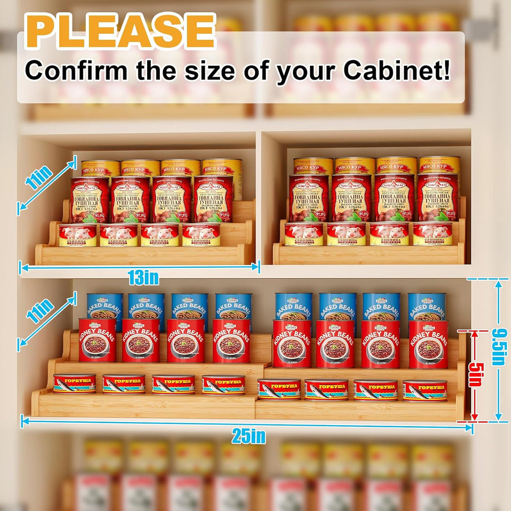 Expandable Bamboo Can Rack Organizer for Pantry, 3-Tier Adjustable Can Storag...