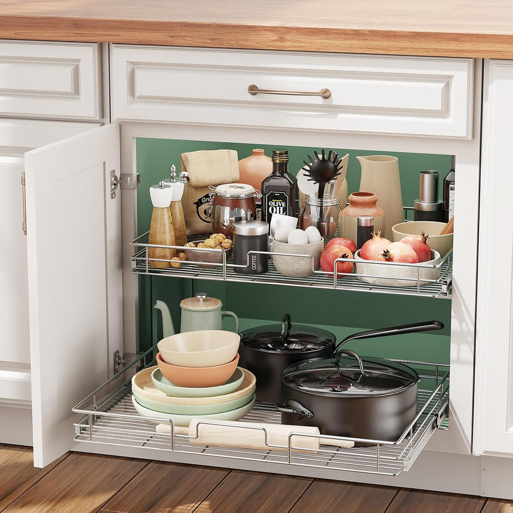LOVMOR 2 Tier 28½"W x 21½"D, Individual Pull Organizer Kitchen Cabi...