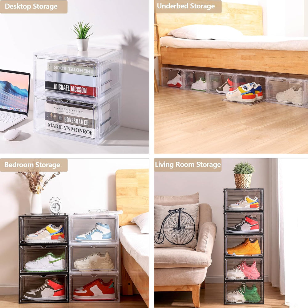 Attelite Large Shoe Boxes 6 Pack Drop Side Shoe Storage Container Stackable