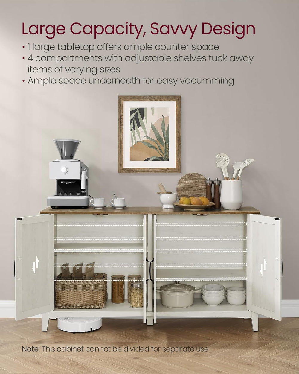 VASAGLE Buffet Cabinet, Coffee Bar, Adjustable Shelf