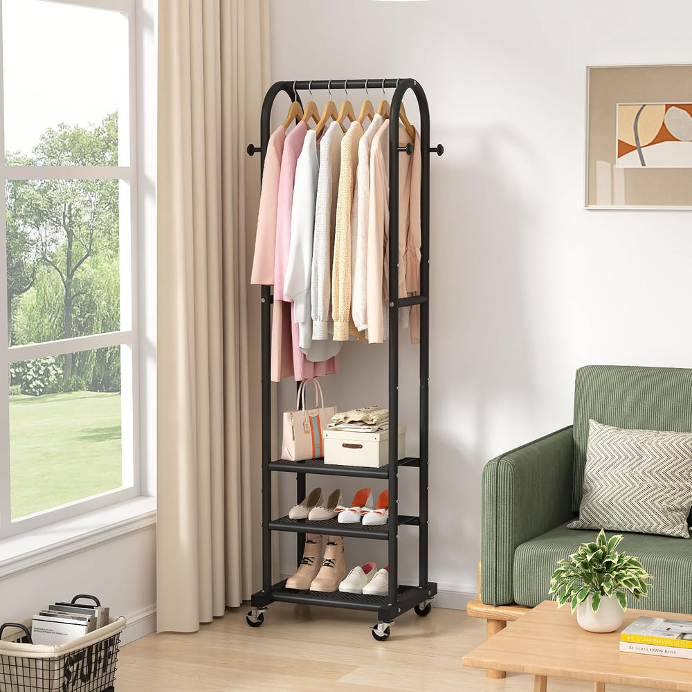 Portable Clothes Rack with Wheels, Space Saving Metal Clothing Rack