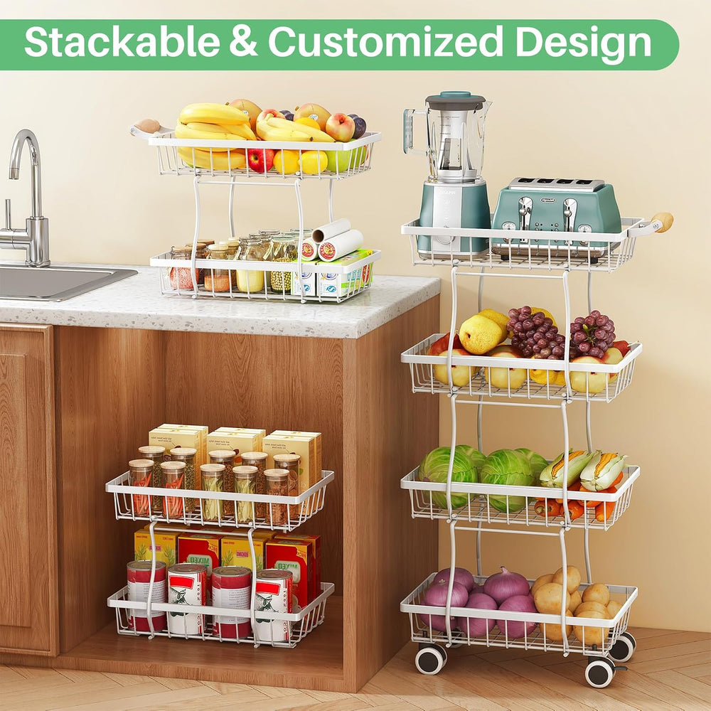 SAYZH 4-Tier Fruit Basket Stand with Vegetable Baskets for Kitchen, White