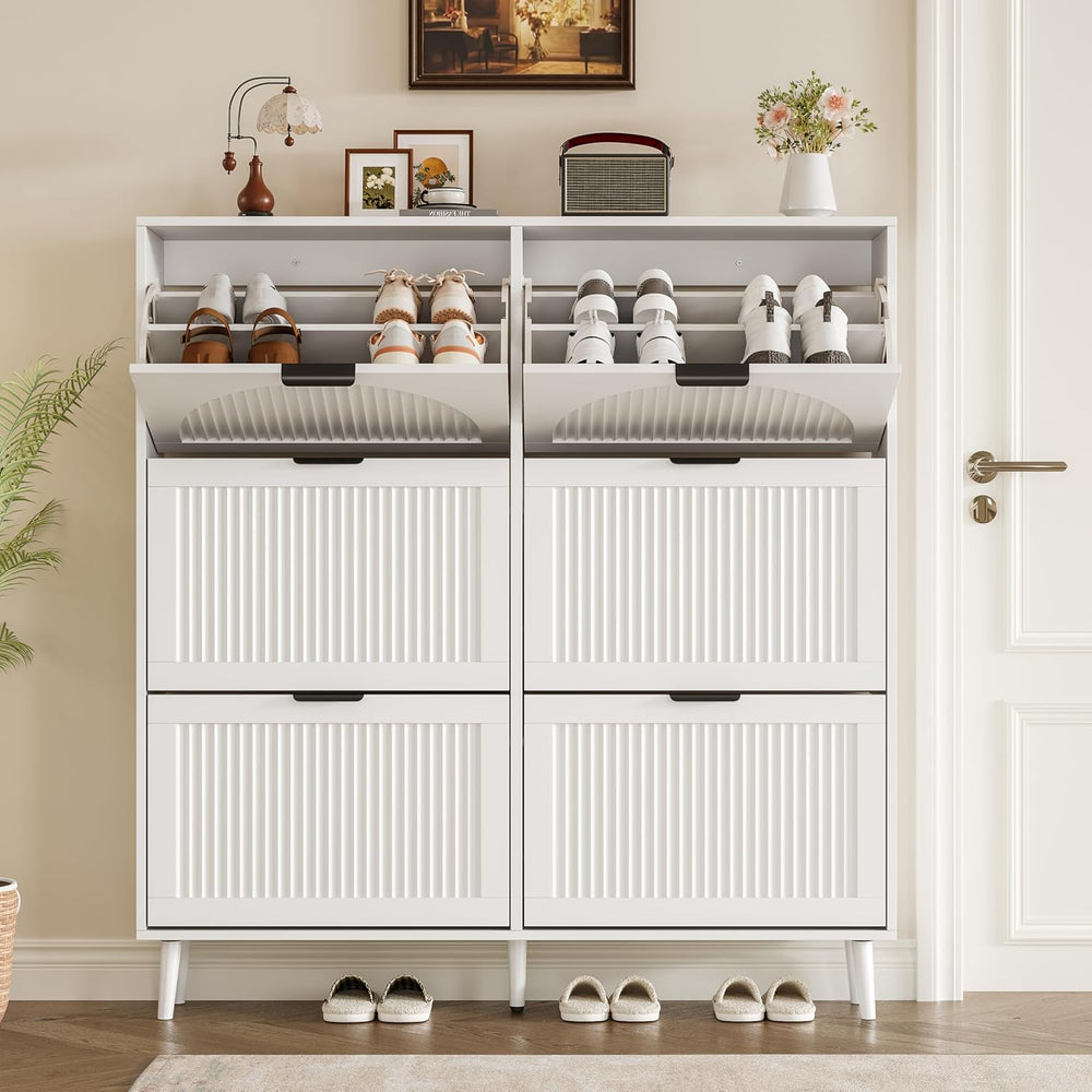 BORNOON Shoe Cabinet for Entryway with 6 Flip Drawers, Slim Wooden Shoe Stora...
