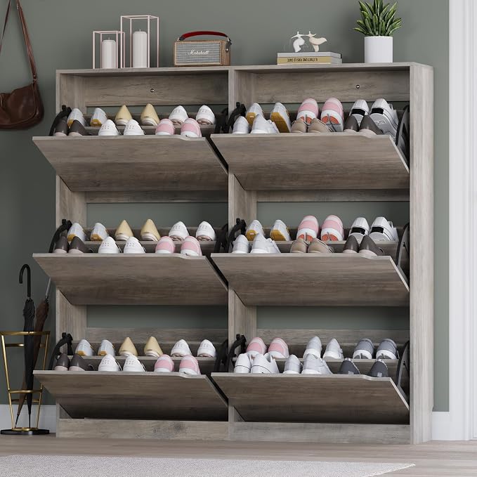 Shoe Cabinet with 6 Flip Drawers, Slim Narrow Shoe Storage Cabinet,