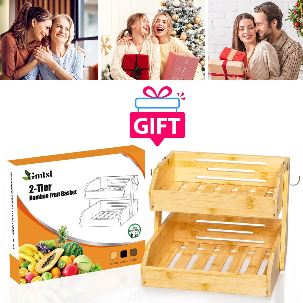 Gmtsl Bamboo Fruit Basket for Kitchen, Fruit Holder for Kitchen Countertop