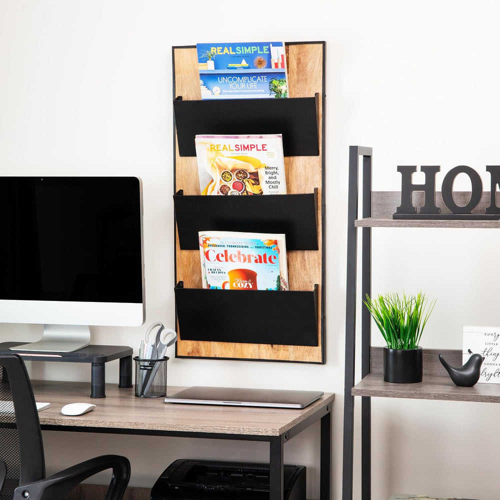 Mind Reader 3-Tier Wall-Mounted File Organizer, Wood and Metal Vertical Rack ...