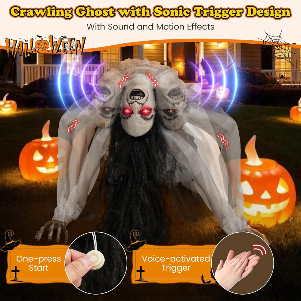 Tangkula Animated Halloween Crawling Woman with Glowing Eyes, Life Size