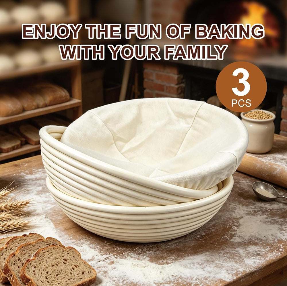 3 Pack Banneton Bread Proofing Basket, 9 Inch Round Sourdough Proofing Basket...