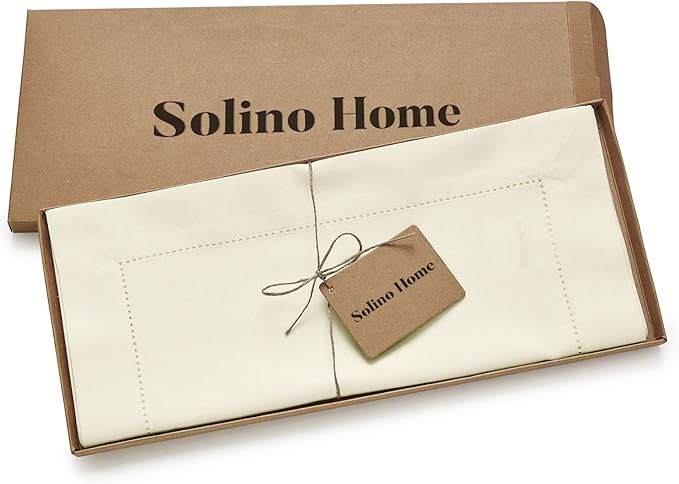 Solino Home Cotton Linen Ivory Table Runner 72 Inches Long - Hemstitch Table ...
