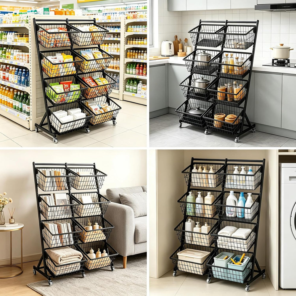Store Snack Display Rack with Wheels, Fruit & Vegetable Storage Rack