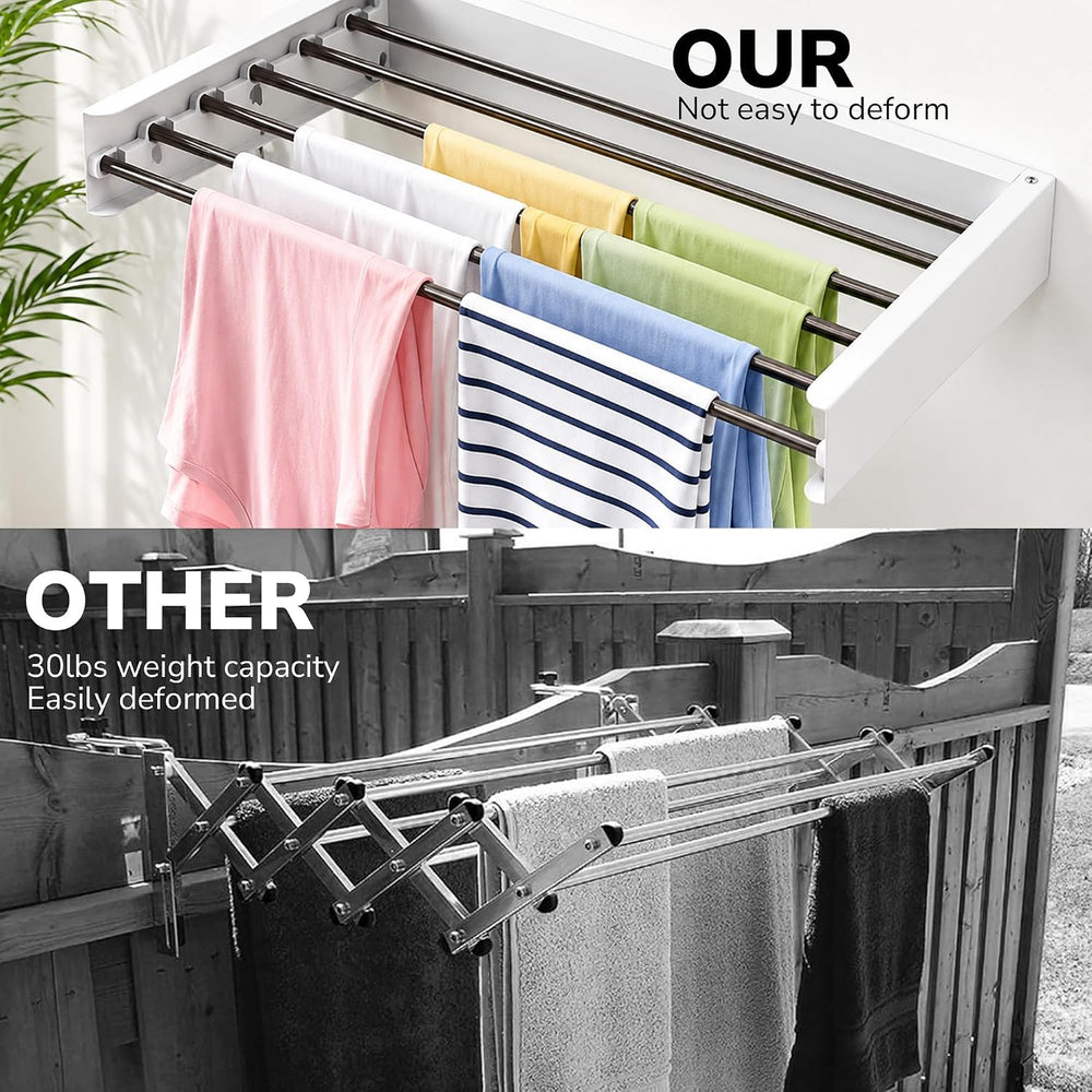 Wall Mounted Clothes Drying Rack Collapsible, Pure Stainless Steel Folding La...