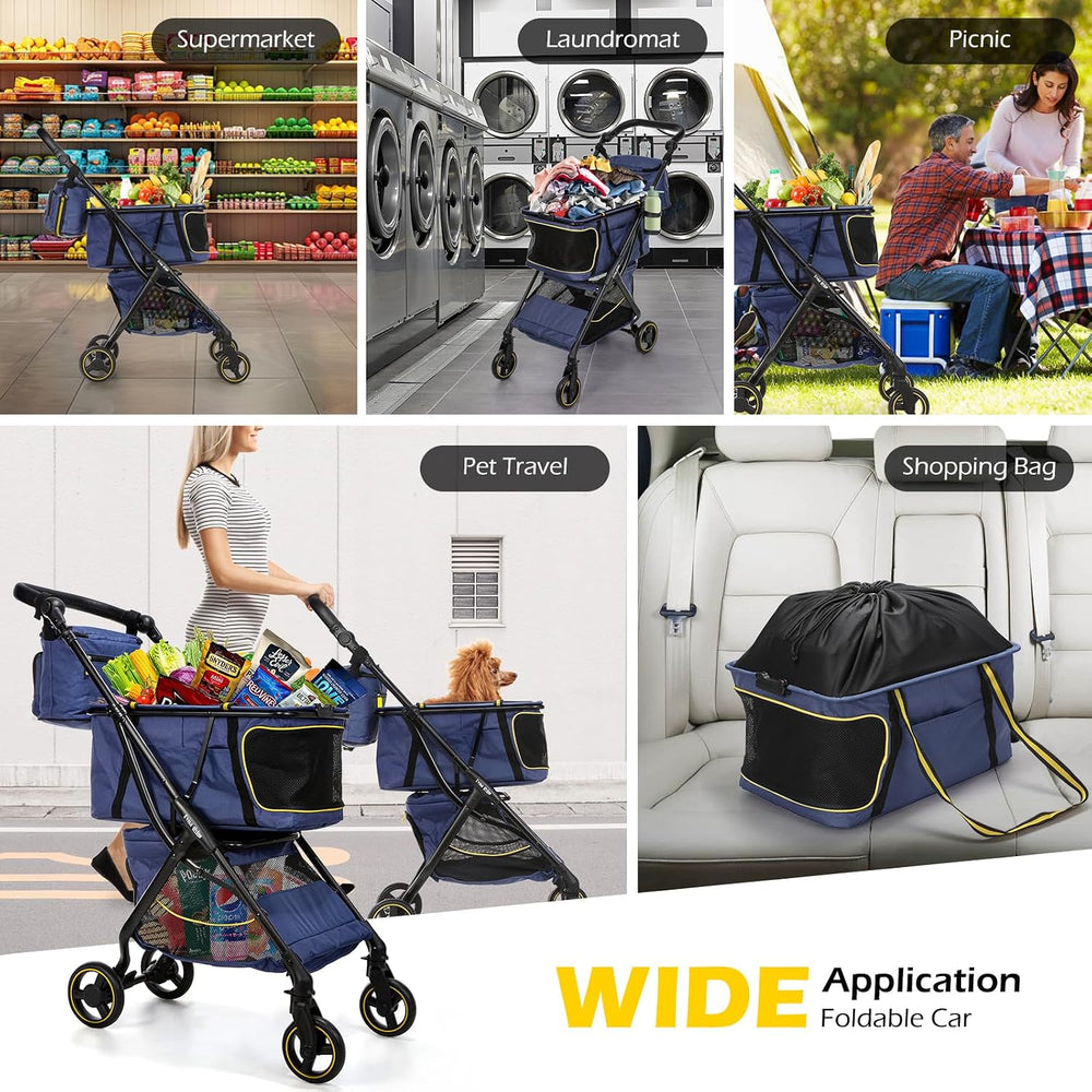 Dyna-Living Folding Shopping Cart for Groceries 70LBS Personal Grocery Cart