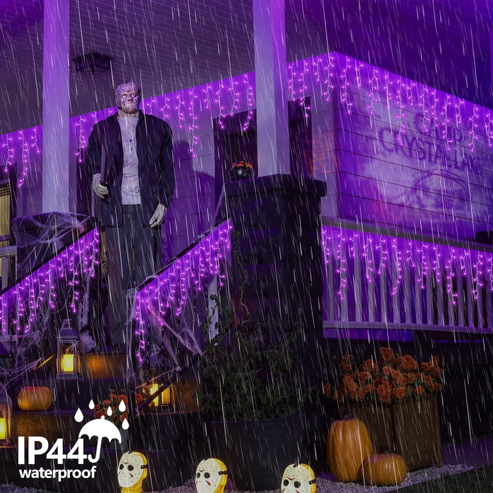 QITONG Purple Halloween Lights, 33ft 400 LED Icicle Lights for Outside Plug i...