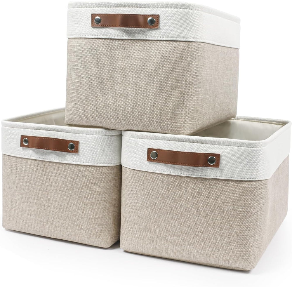 Storage Bins Large Fabric Storage Baskets for Shelves 3 Pack, Decorative Line...
