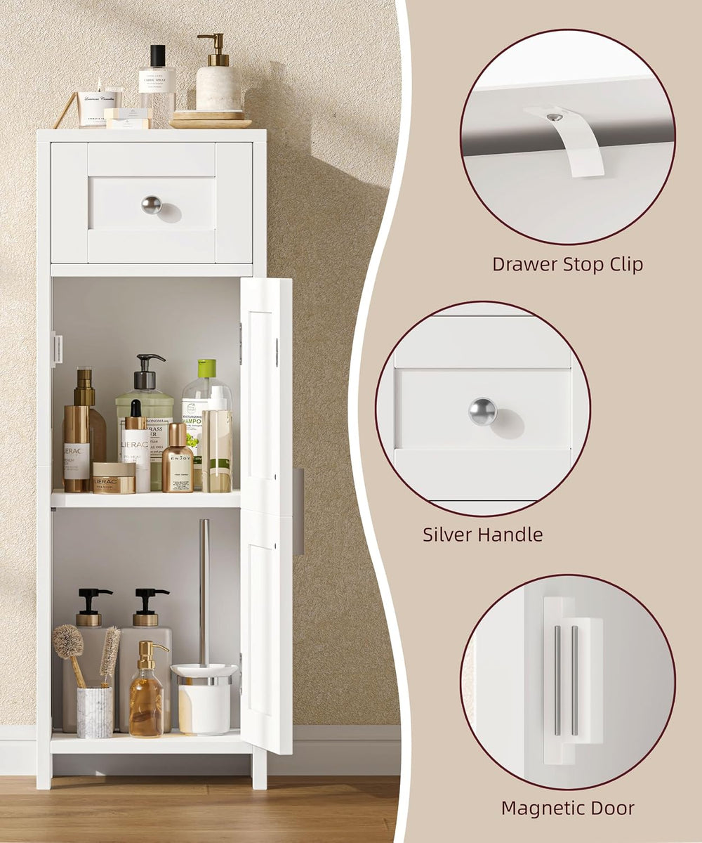 9.8"W Bathroom Storage Cabinet with Drawer & Door, Narrow Floor Cabinet