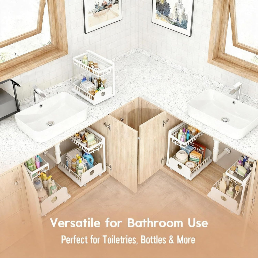 Under Sink Organizer, 1 Pack Under Kitchen Cabinet Organizer, Height Adjustab...