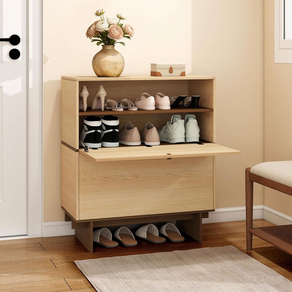 Sebastack Shoe Cabinet for Entryway, 28.6" W in Nature Oak