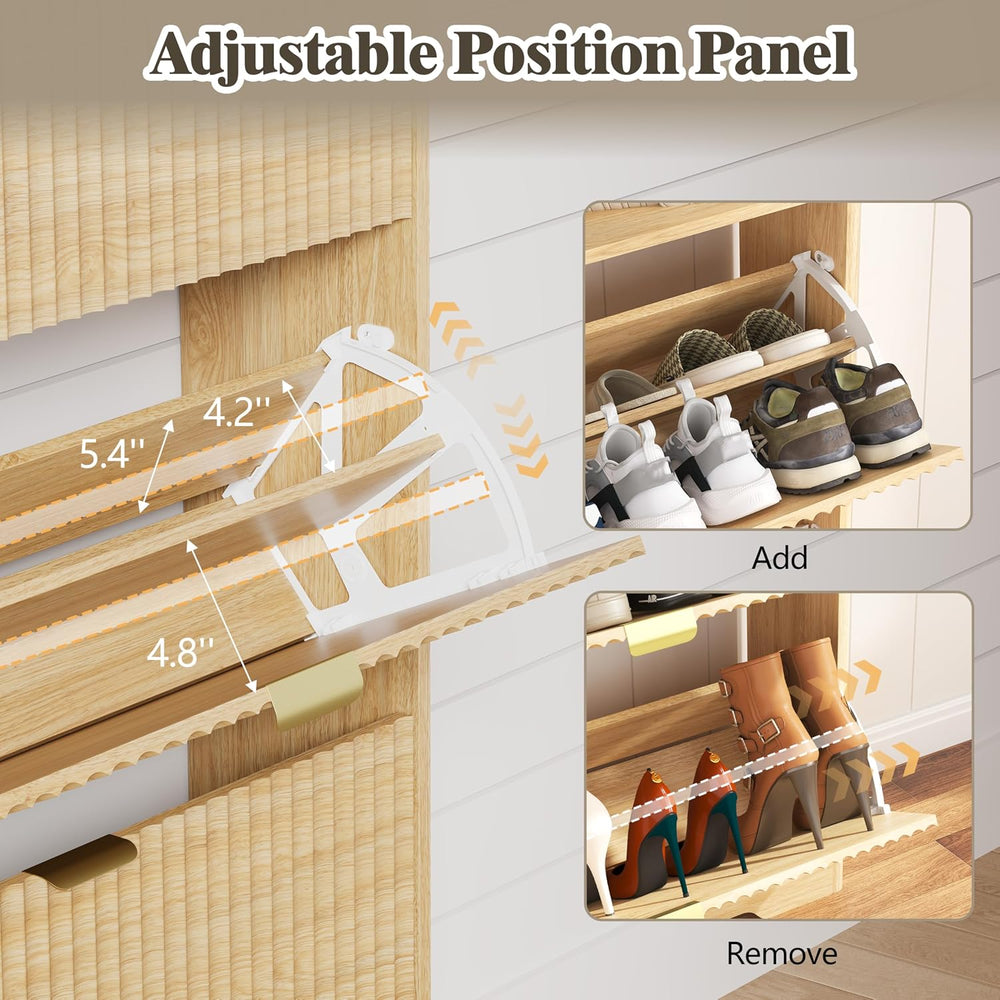 HUANLEGO Shoe Cabinet Storage for Entryway with 6 Flip Drawers, Oak