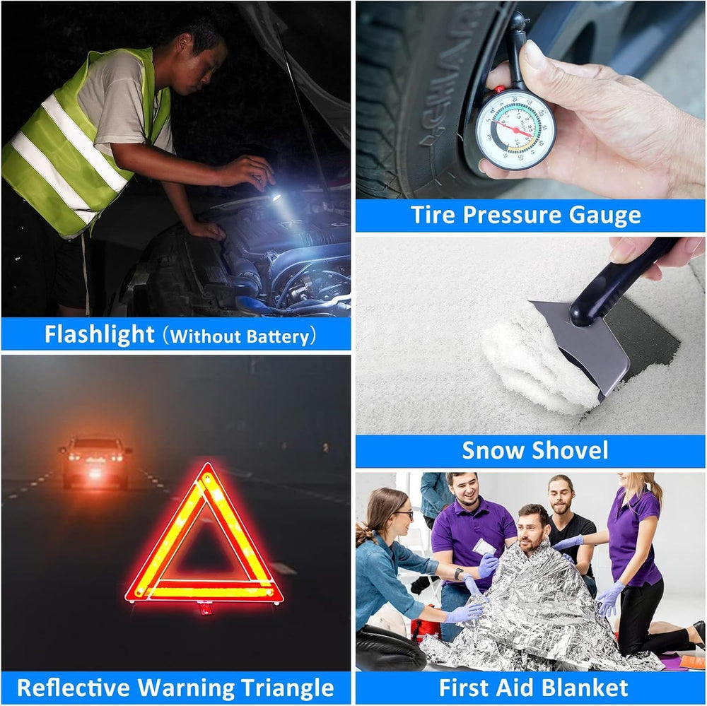 Emergency Car Kit with Jumper Cables & Snow Shovel, Winter Roadside Assis...